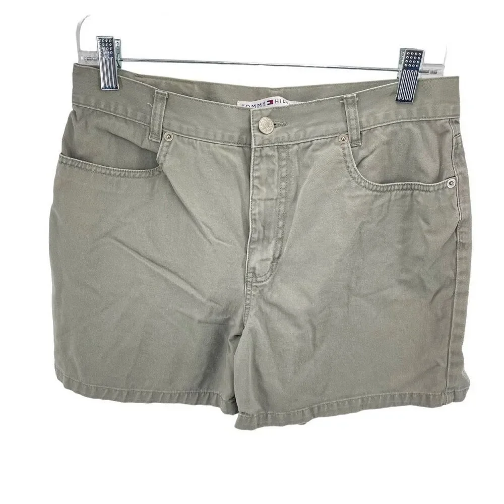 Tommy Hilfiger Womens Chino Shorts Mid Rise 100% Cotton Mid Rise olive green Siz